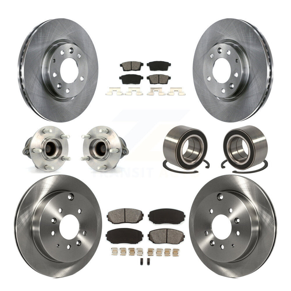 Front Rear Wheel Hub Bearings Assembly Disc Brake Rotors And Semi-Metallic Pads Kit (10Pc) For 2007-2012 Mazda CX-7 FWD KBB-106690