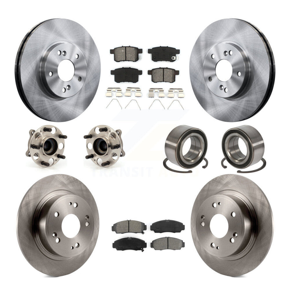 Front Rear Wheel Hub Bearings Assembly Disc Brake Rotors And Semi-Metallic Pads Kit (10Pc) For Honda Accord Acura TSX KBB-106694