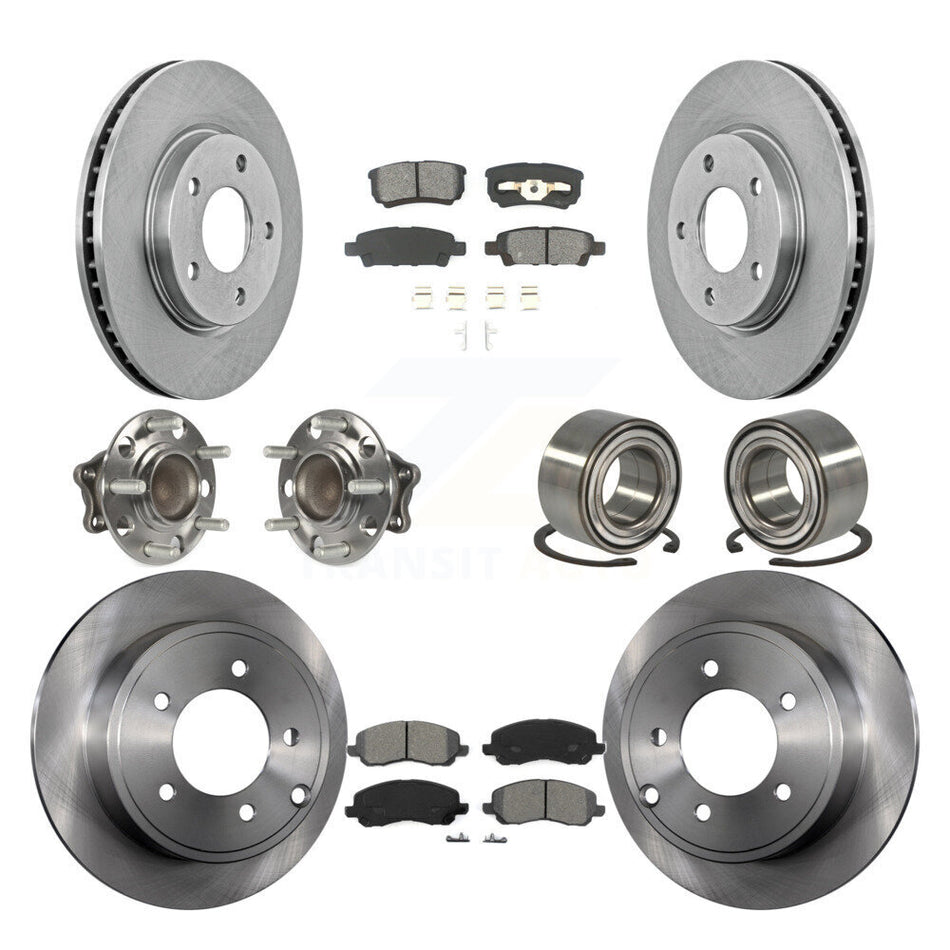 Front Rear Wheel Hub Bearings Assembly Disc Brake Rotors And Semi-Metallic Pads Kit (10Pc) For 2008-2009 Mitsubishi Lancer DE with FWD Non-ABS KBB-106701