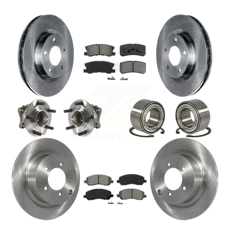 Front Rear Wheel Hub Bearings Assembly Disc Brake Rotors And Semi-Metallic Pads Kit (10Pc) For Mitsubishi Outlander FWD with 2.4L KBB-106702