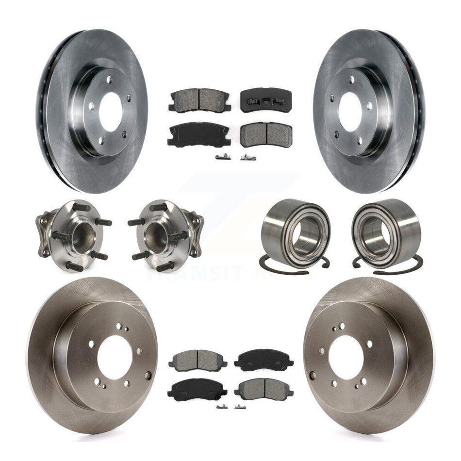 Front Rear Wheel Hub Bearings Assembly Disc Brake Rotors And Semi-Metallic Pads Kit (10Pc) For Mitsubishi Outlander KBB-106703