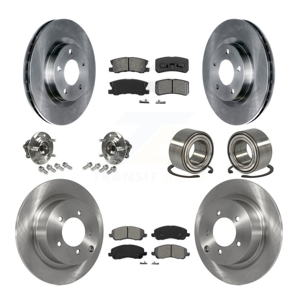 Front Rear Wheel Hub Bearings Assembly Disc Brake Rotors And Semi-Metallic Pads Kit (10Pc) For Mitsubishi Outlander Without 7 Passenger Seating KBB-106704