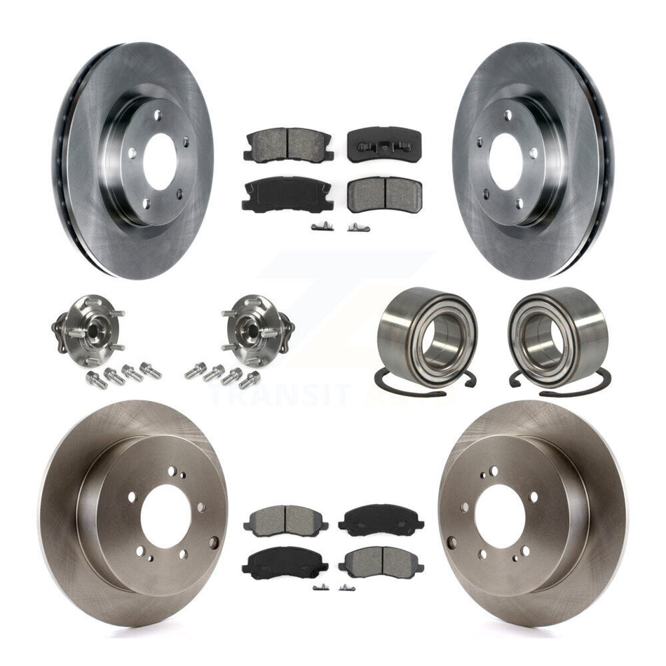 Front Rear Wheel Hub Bearings Assembly Disc Brake Rotors And Semi-Metallic Pads Kit (10Pc) For Mitsubishi Outlander Without 7 Passenger Seating KBB-106706