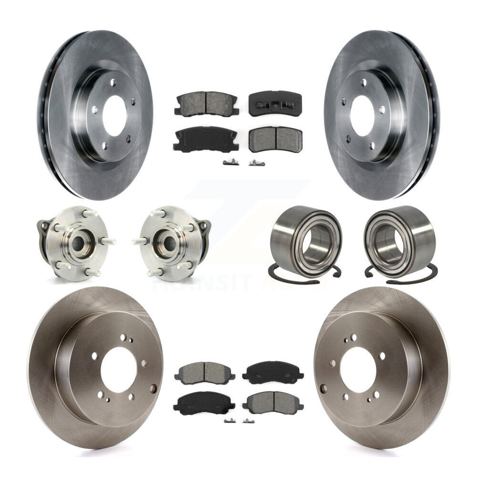 Front Rear Wheel Hub Bearings Assembly Disc Brake Rotors And Semi-Metallic Pads Kit (10Pc) For Mitsubishi Outlander With 7 Passenger Seating KBB-106708