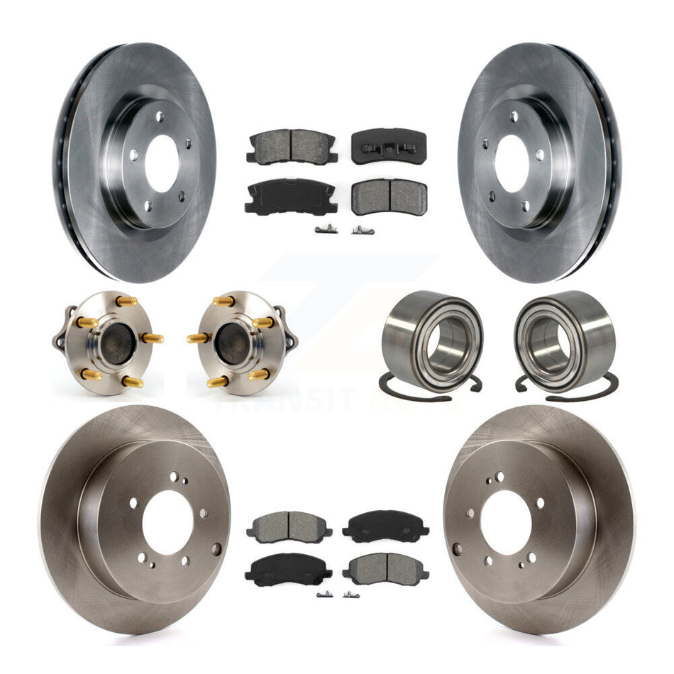 Front Rear Wheel Hub Bearings Assembly Disc Brake Rotors And Semi-Metallic Pads Kit (10Pc) For 2011 Mitsubishi Outlander FWD with 3.0L Without 7 Passenger Seating KBB-106714