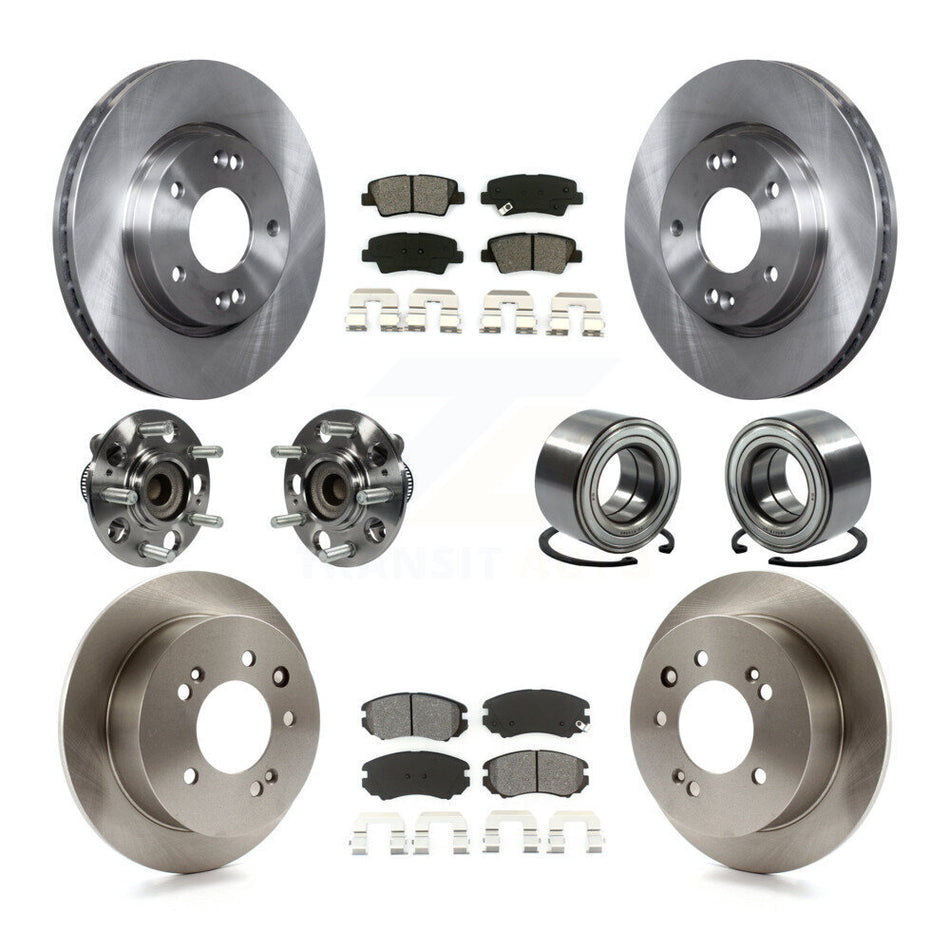 Front Rear Wheel Hub Bearings Assembly Disc Brake Rotors And Semi-Metallic Pads Kit (10Pc) For 2010 Hyundai Elantra Sedan with Non-ABS From 03 23 10 KBB-106727