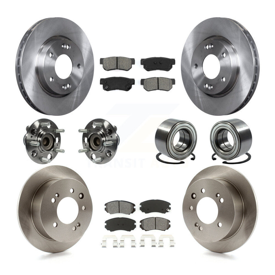 Front Rear Wheel Hub Bearings Assembly Disc Brake Rotors And Semi-Metallic Pads Kit (10Pc) For Hyundai Elantra KBB-106728