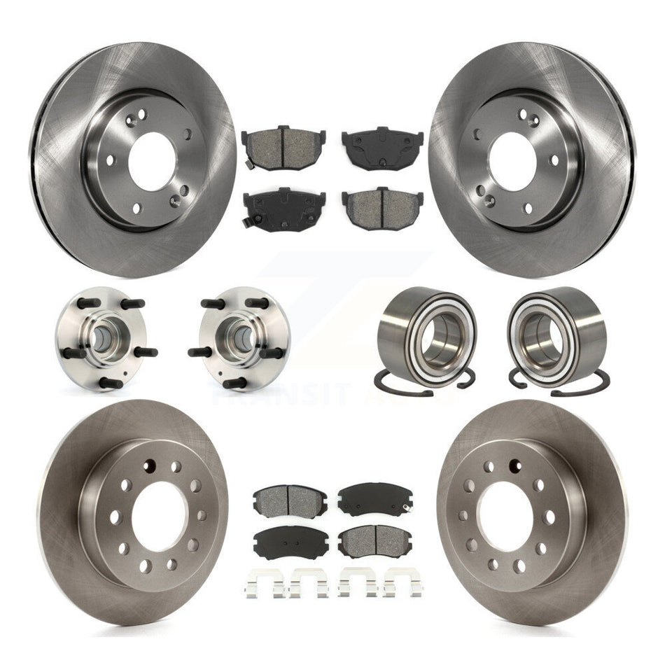 Front Rear Wheel Hub Bearings Assembly Disc Brake Rotors And Semi-Metallic Pads Kit (10Pc) For Hyundai Tiburon KBB-106730