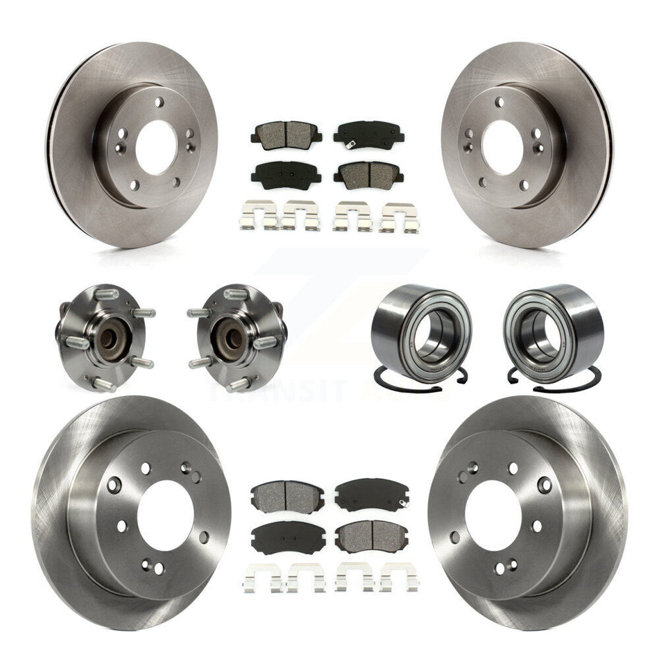 Front Rear Wheel Hub Bearings Assembly Disc Brake Rotors And Semi-Metallic Pads Kit (10Pc) For Kia Soul KBB-106748