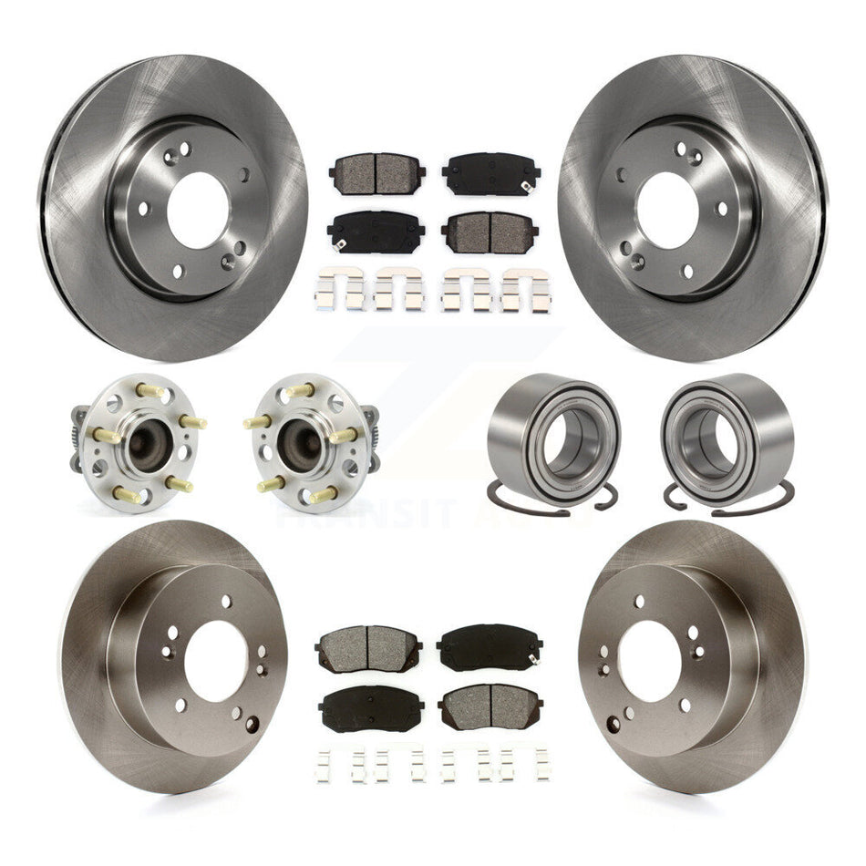 Front Rear Wheel Hub Bearings Assembly Disc Brake Rotors And Semi-Metallic Pads Kit (10Pc) For 2010-2012 Kia Rondo KBB-106753