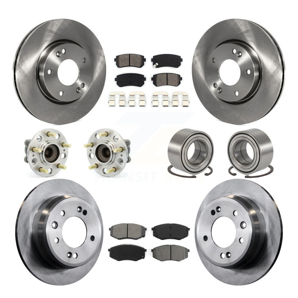 Front Rear Wheel Hub Bearings Assembly Disc Brake Rotors And Semi-Metallic Pads Kit (10Pc) For Hyundai Tucson Kia Sportage FWD KBB-106754