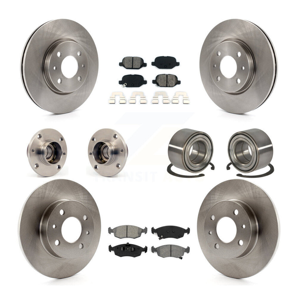 Front Rear Wheel Hub Bearings Assembly Disc Brake Rotors And Semi-Metallic Pads Kit (10Pc) For Fiat 500 KBB-106788