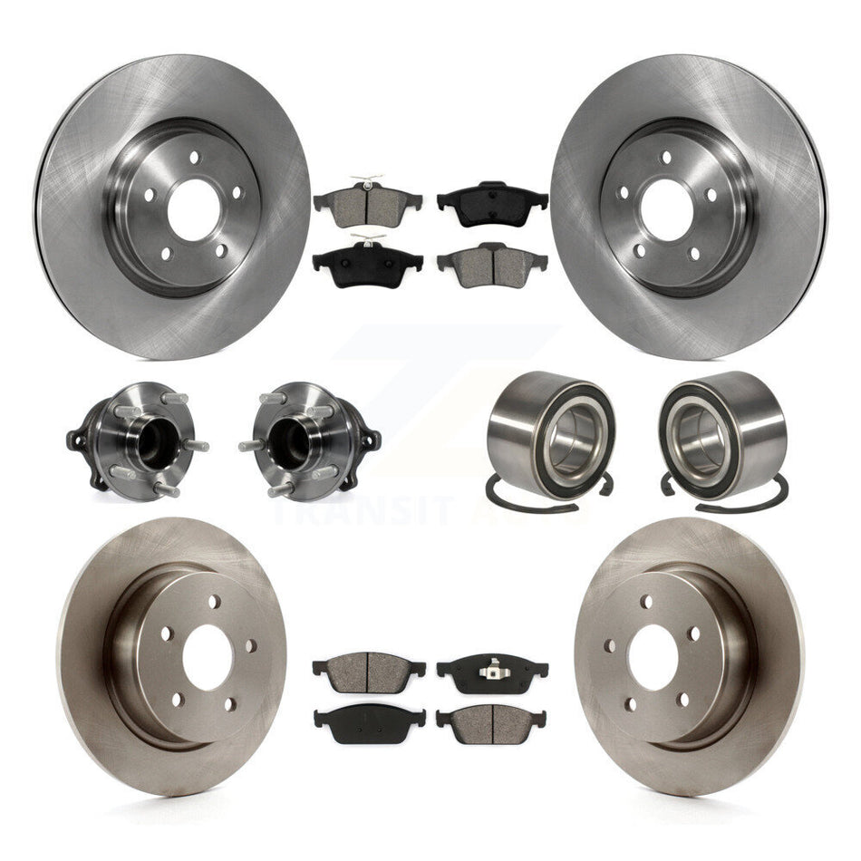 Front Rear Wheel Hub Bearings Assembly Disc Brake Rotors And Semi-Metallic Pads Kit (10Pc) For 2013-2016 Ford Escape FWD with 2.0L Without Parking Assist KBB-106800