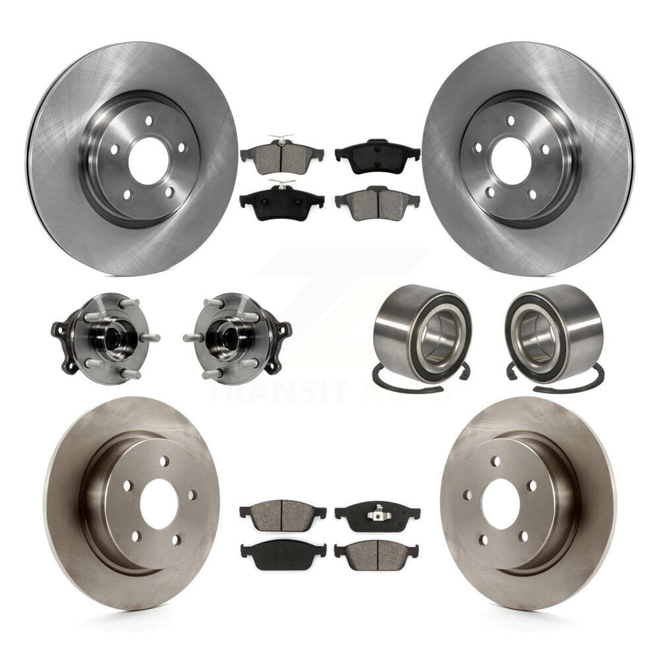 Front Rear Wheel Hub Bearings Assembly Disc Brake Rotors And Semi-Metallic Pads Kit (10Pc) For 2013-2016 Ford Escape AWD with 2.0L 1.6L KBB-106804