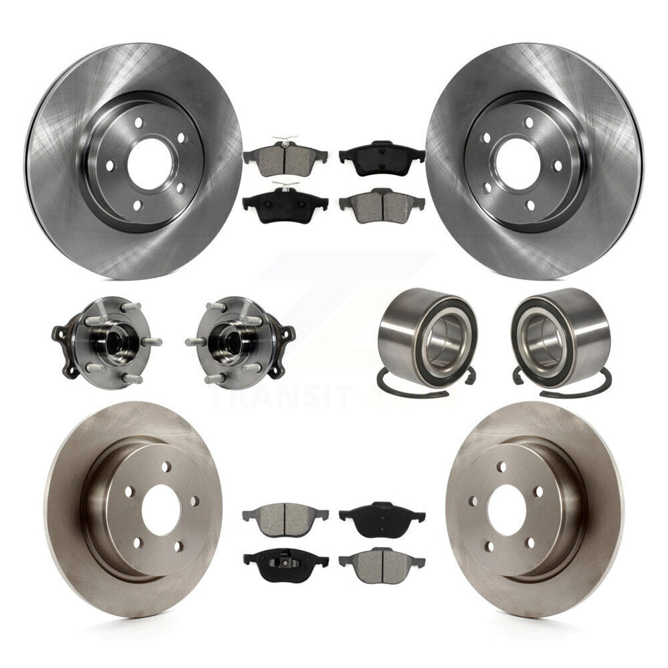 Front Rear Wheel Hub Bearings Assembly Disc Brake Rotors And Semi-Metallic Pads Kit (10Pc) For 2015-2016 Ford Escape AWD with 2.5L KBB-106806