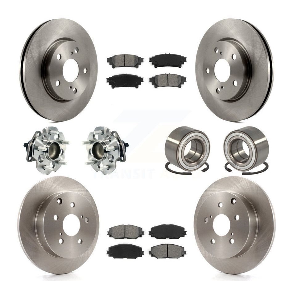 Front Rear Wheel Hub Bearings Assembly Disc Brake Rotors And Semi-Metallic Pads Kit (10Pc) For 2017-2018 Toyota Prius V KBB-106818