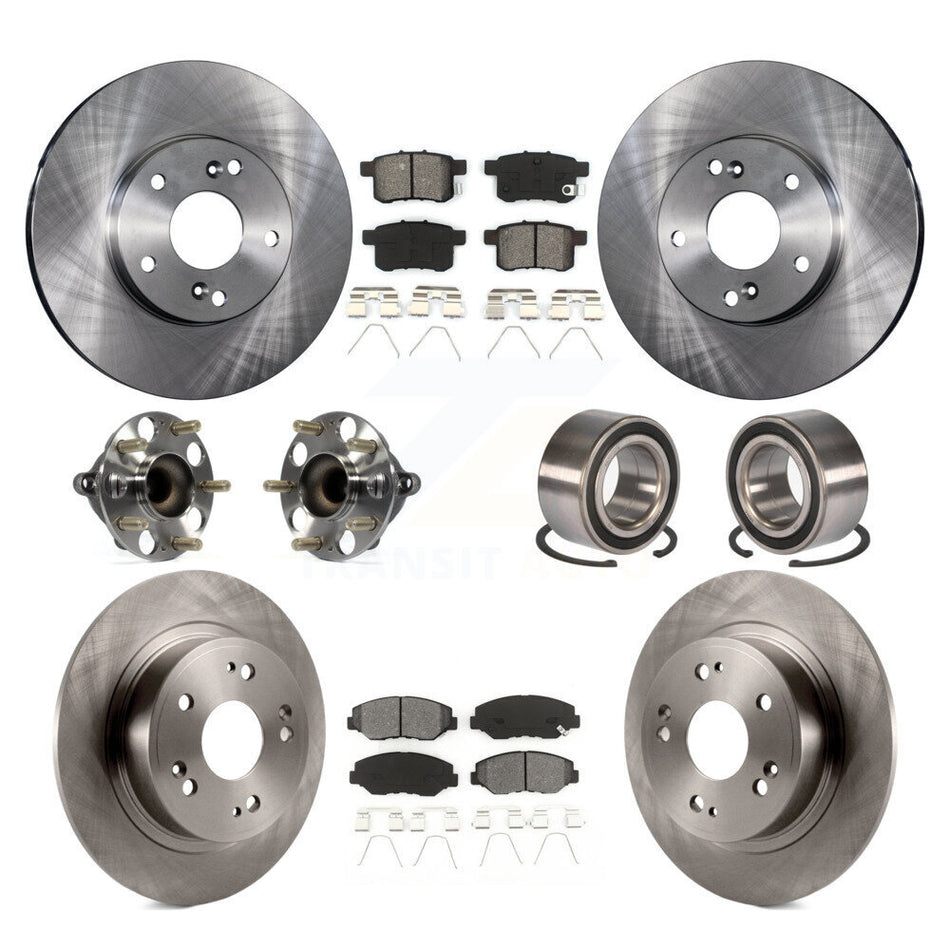 Front Rear Wheel Hub Bearings Assembly Disc Brake Rotors And Semi-Metallic Pads Kit (10Pc) For Honda Accord KBB-106820