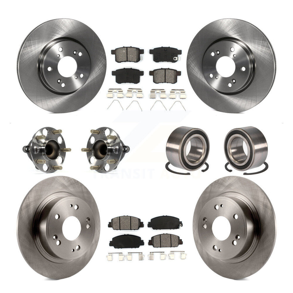 Front Rear Wheel Hub Bearings Assembly Disc Brake Rotors And Semi-Metallic Pads Kit (10Pc) For Honda Accord KBB-106822