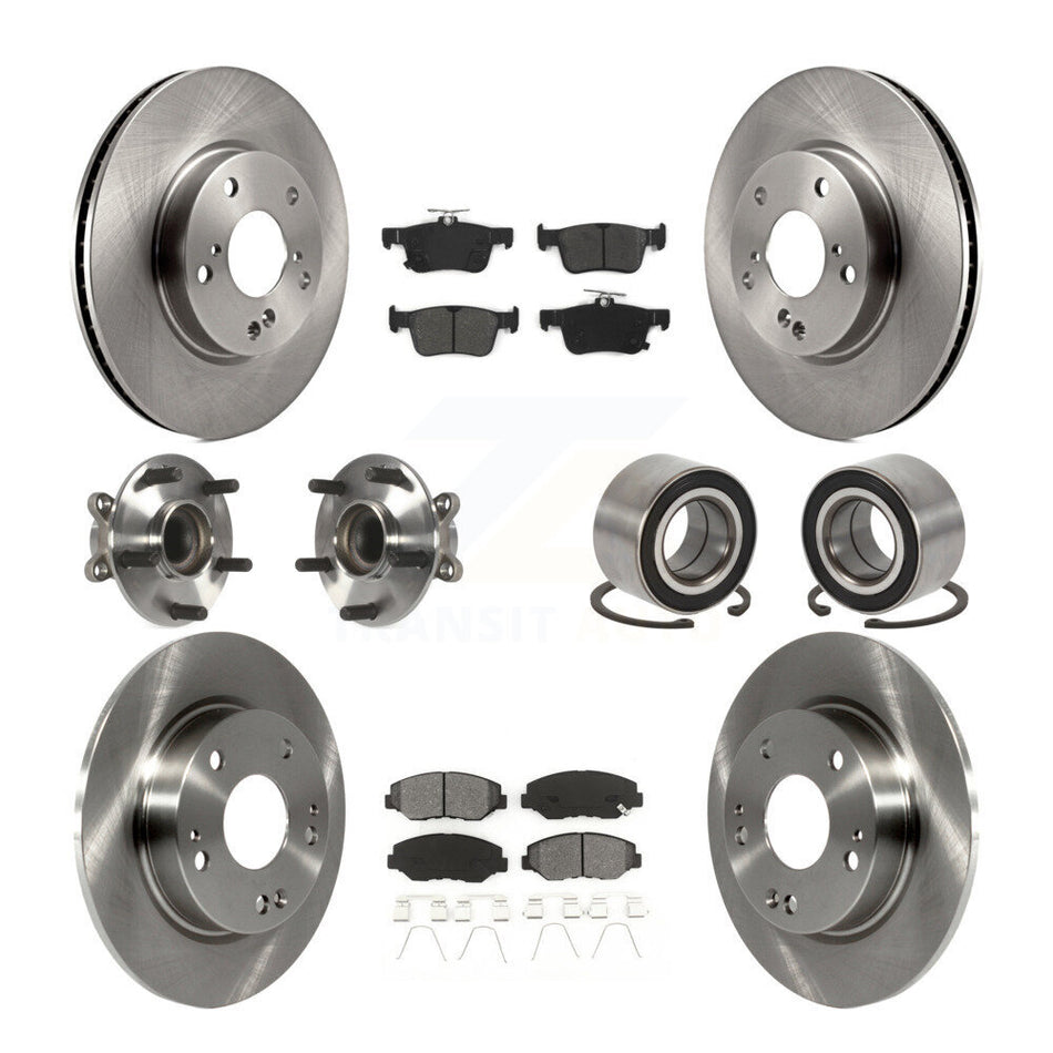 Front Rear Wheel Hub Bearings Assembly Disc Brake Rotors And Semi-Metallic Pads Kit (10Pc) For Honda Civic KBB-106829