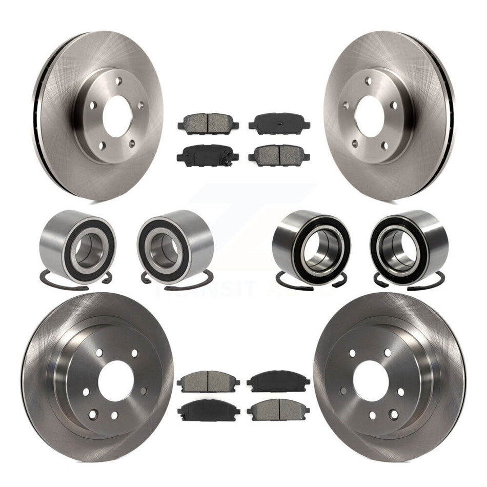 Front Rear Wheel Bearings Disc Brake Rotors And Semi-Metallic Pads Kit (10Pc) For 2005-2006 Nissan X-Trail FWD KBB-106880