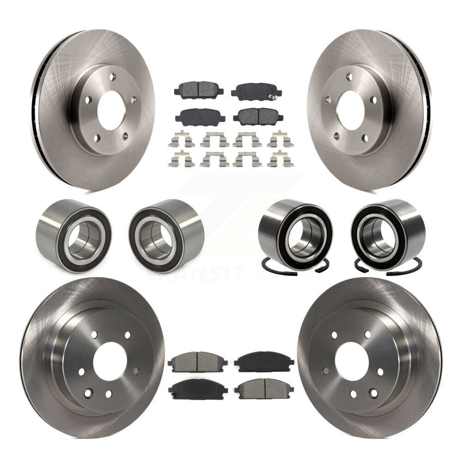 Front Rear Wheel Bearings Disc Brake Rotors And Semi-Metallic Pads Kit (10Pc) For Nissan X-Trail KBB-106881