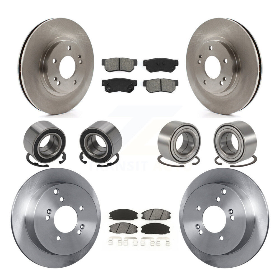 Front Rear Wheel Bearings Disc Brake Rotors And Semi-Metallic Pads Kit (10Pc) For Hyundai Santa Fe With 294mm Diameter Rotor KBB-106896
