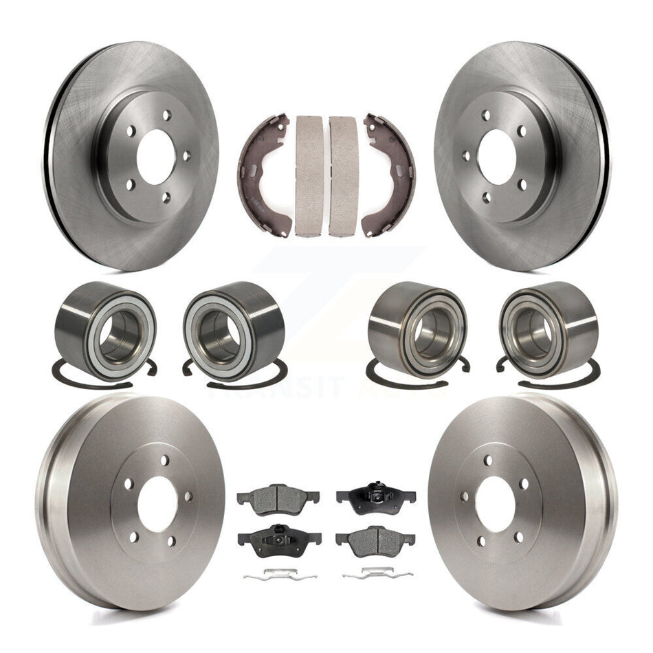 Front Rear Wheel Bearings Disc Brake Rotors And Ceramic Pads Shoes Kit (10Pc) For 2008 Mazda Tribute KBB-106906