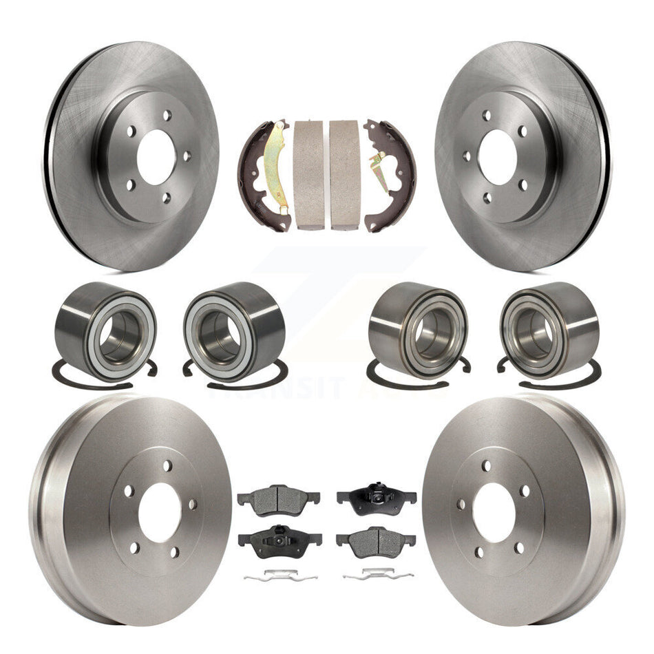 Front Rear Wheel Bearings Disc Brake Rotors And Ceramic Pads Shoes Kit (10Pc) For Ford Escape Mercury Mariner Mazda Tribute KBB-106907