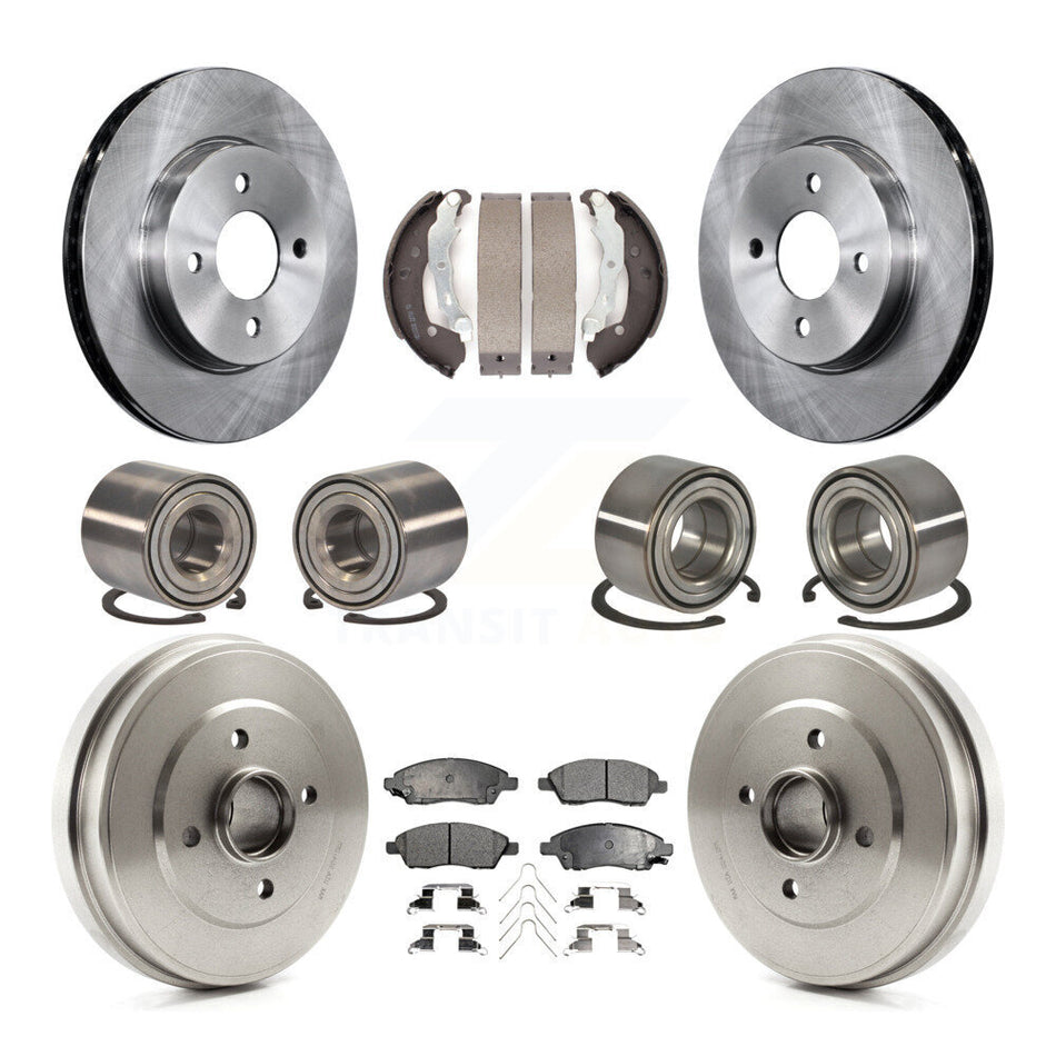 Front Rear Wheel Bearings Disc Brake Rotors And Ceramic Pads Shoes Kit (10Pc) For Nissan Versa Note Micra KBB-106909