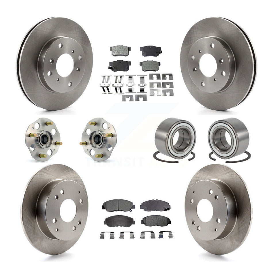 Front Rear Wheel Hub Bearings Assembly Disc Brake Rotors And Ceramic Pads Kit (10Pc) For 1998-2002 Honda Accord Sedan with 2.3L Drum rear brakes Non-ABS KBB-106936