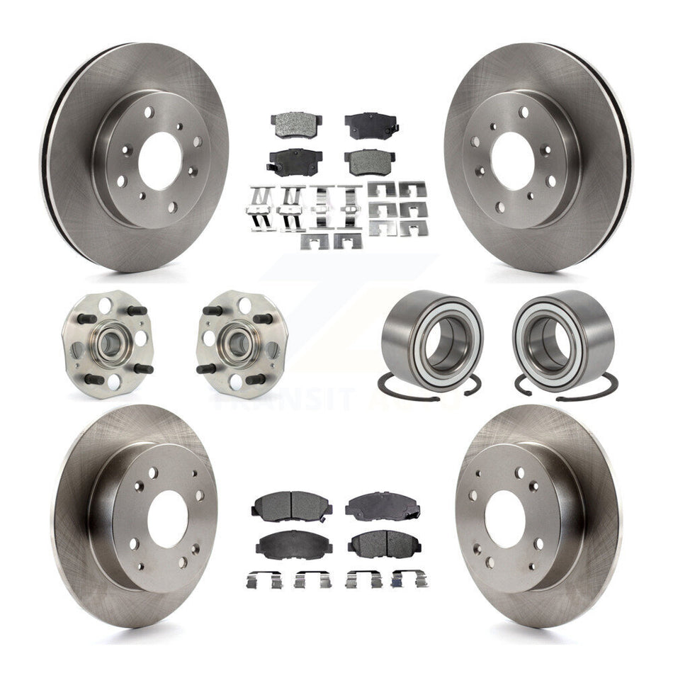 Front Rear Wheel Hub Bearings Assembly Disc Brake Rotors And Ceramic Pads Kit (10Pc) For 1998-2002 Honda Accord Sedan with 2.3L 4-Wheel ABS KBB-106938
