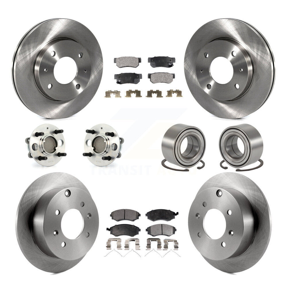 Front Rear Wheel Hub Bearings Assembly Disc Brake Rotors And Ceramic Pads Kit (10Pc) For Hyundai Sonata 4-Wheel ABS KBB-106970