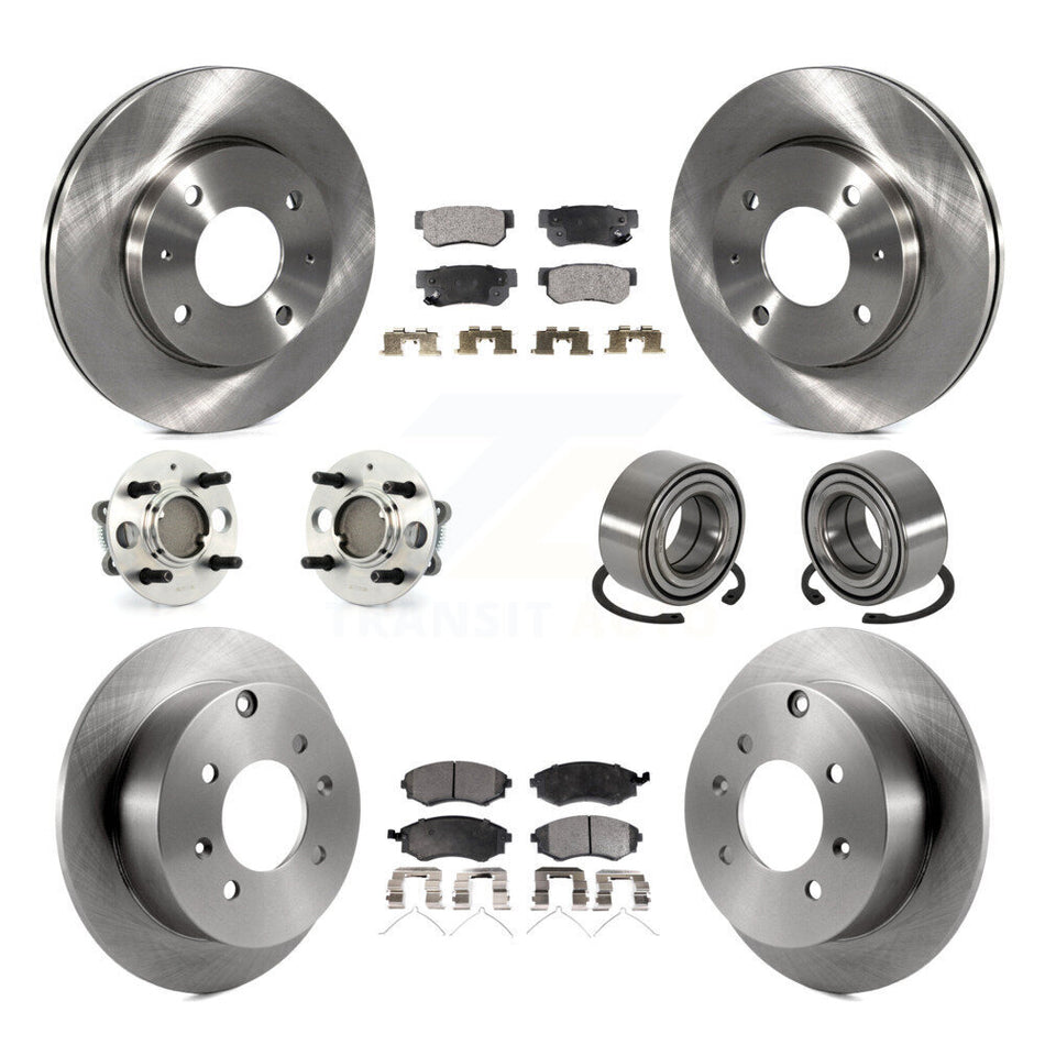 Front Rear Wheel Hub Bearings Assembly Disc Brake Rotors And Ceramic Pads Kit (10Pc) For Hyundai Sonata Kia Optima Magentis 4-Wheel ABS KBB-106974