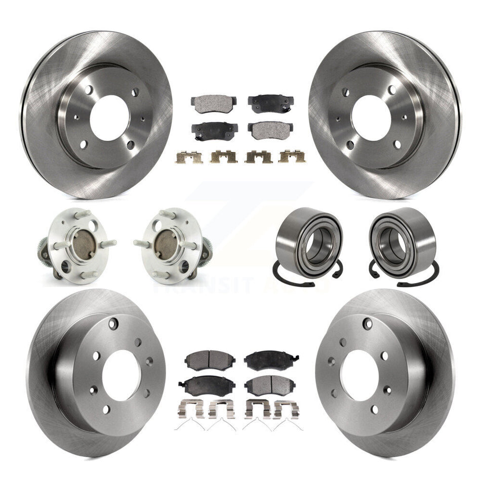 Front Rear Wheel Hub Bearings Assembly Disc Brake Rotors And Ceramic Pads Kit (10Pc) For Hyundai Sonata Kia Optima Magentis Non-ABS KBB-106980