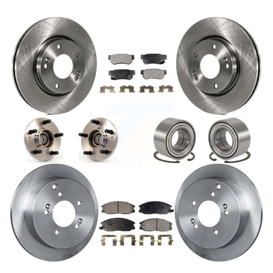 Front Rear Wheel Hub Bearings Assembly Disc Brake Rotors And Ceramic Pads Kit (10Pc) For 2001-2006 Hyundai Santa Fe FWD with Non-ABS With 276mm Diameter Rotor KBB-106988