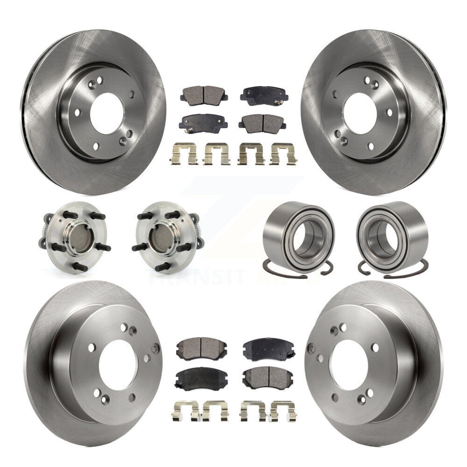 Front Rear Wheel Hub Bearings Assembly Disc Brake Rotors And Ceramic Pads Kit (10Pc) For Hyundai Sonata 2.4L KBB-107008