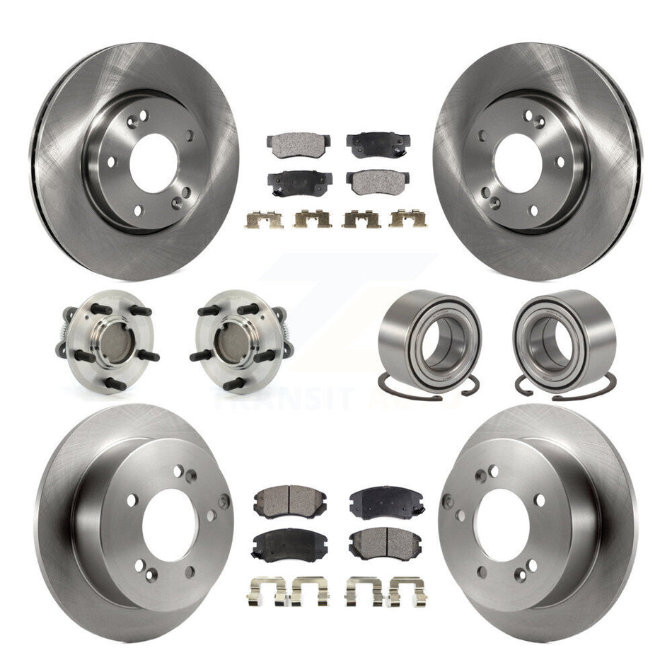 Front Rear Wheel Hub Bearings Assembly Disc Brake Rotors And Ceramic Pads Kit (10Pc) For Hyundai Sonata Kia Optima Magentis KBB-107009