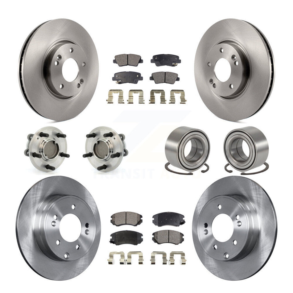 Front Rear Wheel Hub Bearings Assembly Disc Brake Rotors And Ceramic Pads Kit (10Pc) For Hyundai Sonata 3.3L KBB-107010