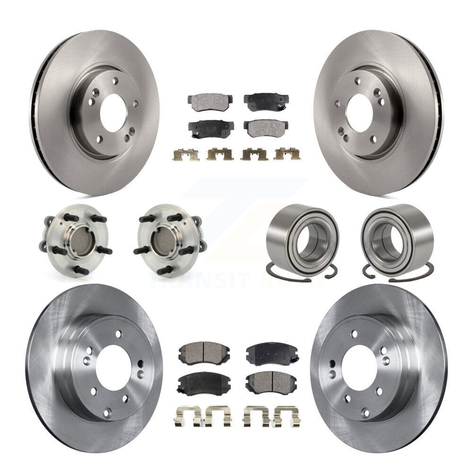 Front Rear Wheel Hub Bearings Assembly Disc Brake Rotors And Ceramic Pads Kit (10Pc) For Hyundai Sonata 3.3L KBB-107011