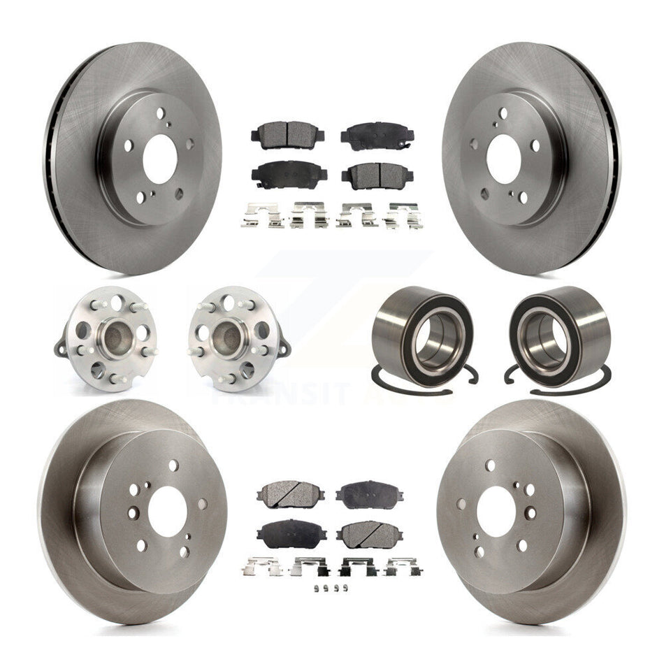 Front Rear Wheel Hub Bearings Assembly Disc Brake Rotors And Ceramic Pads Kit (10Pc) For 2004-2010 Toyota Sienna FWD KBB-107021