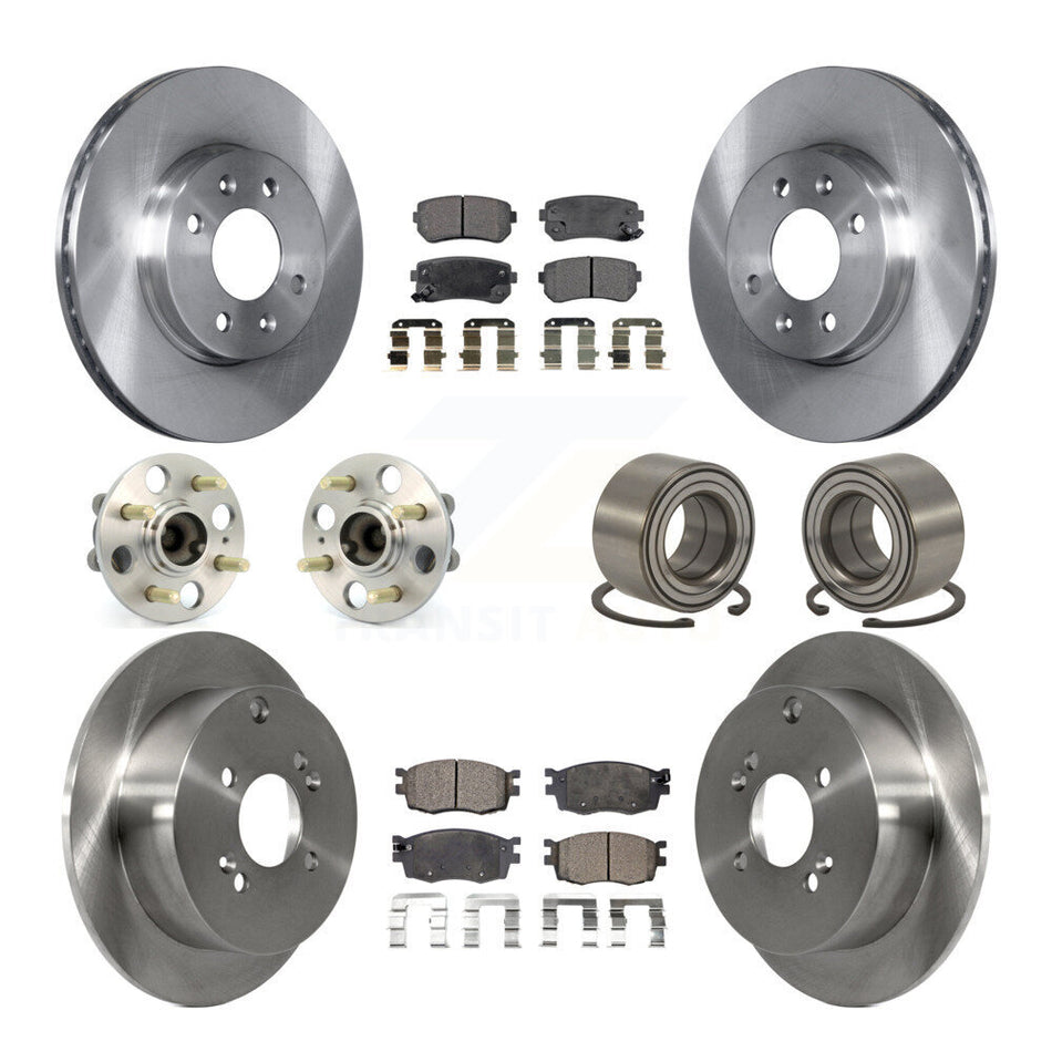 Front Rear Wheel Hub Bearings Assembly Disc Brake Rotors And Ceramic Pads Kit (10Pc) For Hyundai Accent Kia Rio Rio5 KBB-107047