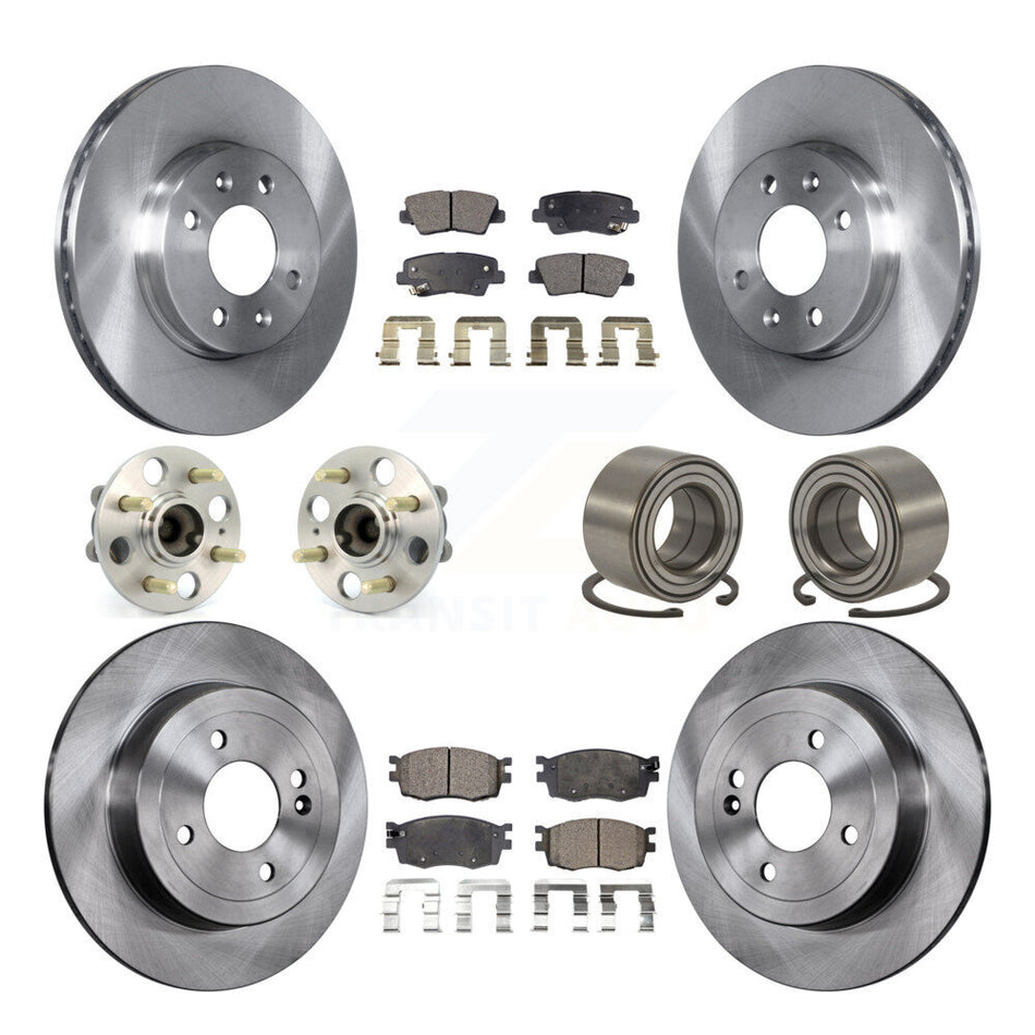 Front Rear Wheel Hub Bearings Assembly Disc Brake Rotors And Ceramic Pads Kit (10Pc) For 2011 Hyundai Accent 4-Wheel ABS KBB-107048