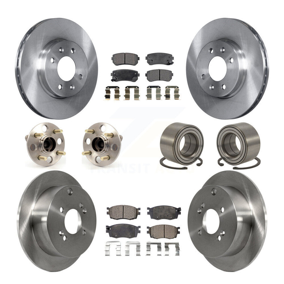 Front Rear Wheel Hub Bearings Assembly Disc Brake Rotors And Ceramic Pads Kit (10Pc) For Hyundai Accent Kia Rio Rio5 Non-ABS KBB-107049