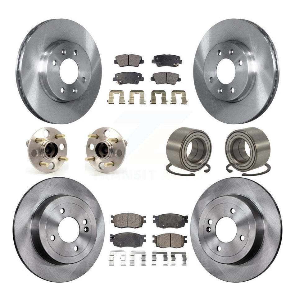 Front Rear Wheel Hub Bearings Assembly Disc Brake Rotors And Ceramic Pads Kit (10Pc) For 2011 Hyundai Accent Non-ABS KBB-107050