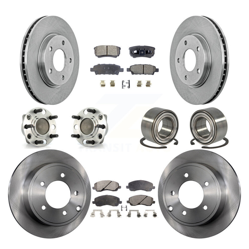 Front Rear Wheel Hub Bearings Assembly Disc Brake Rotors And Ceramic Pads Kit (10Pc) For Dodge Caliber KBB-107058