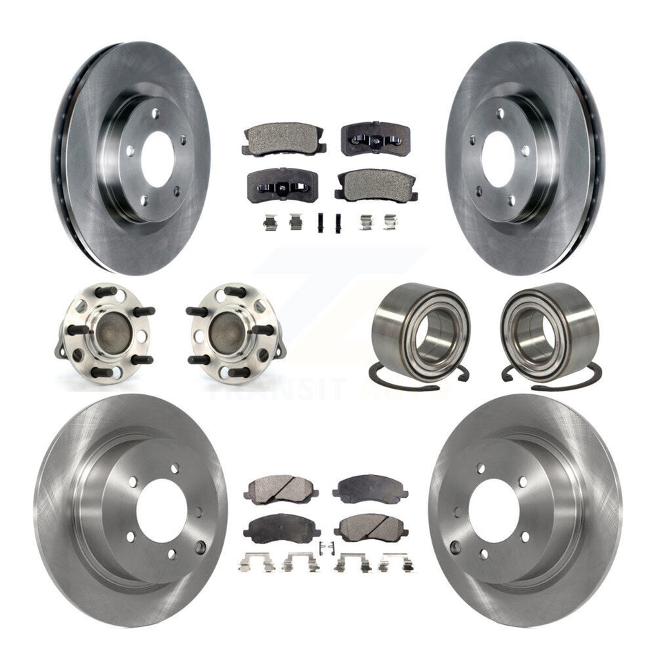 Front Rear Wheel Hub Bearings Assembly Disc Brake Rotors And Ceramic Pads Kit (10Pc) For Jeep Patriot Compass With 302mm Diameter Rotor FWD KBB-107062