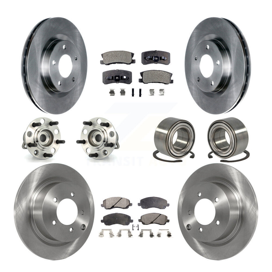 Front Rear Wheel Hub Bearings Assembly Disc Brake Rotors And Ceramic Pads Kit (10Pc) For Jeep Patriot Compass With 302mm Diameter Rotor KBB-107065