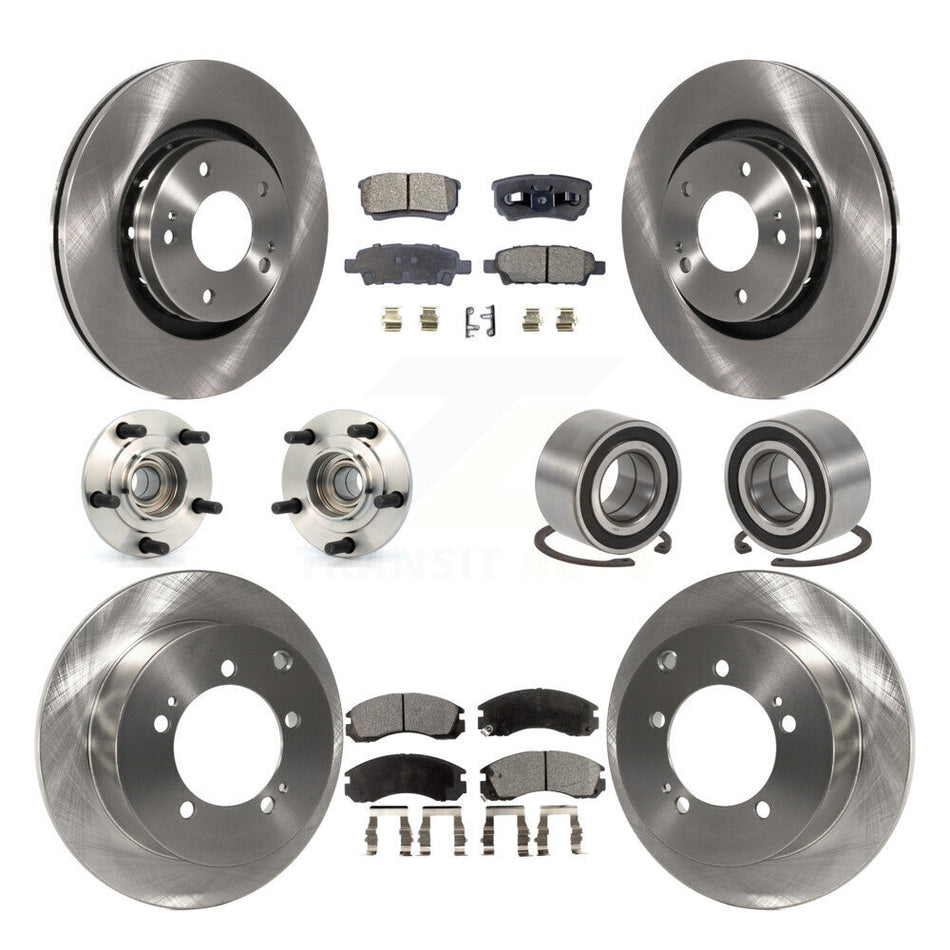Front Rear Wheel Hub Bearings Assembly Disc Brake Rotors And Ceramic Pads Kit (10Pc) For 2005-2006 Mitsubishi Outlander FWD KBB-107067