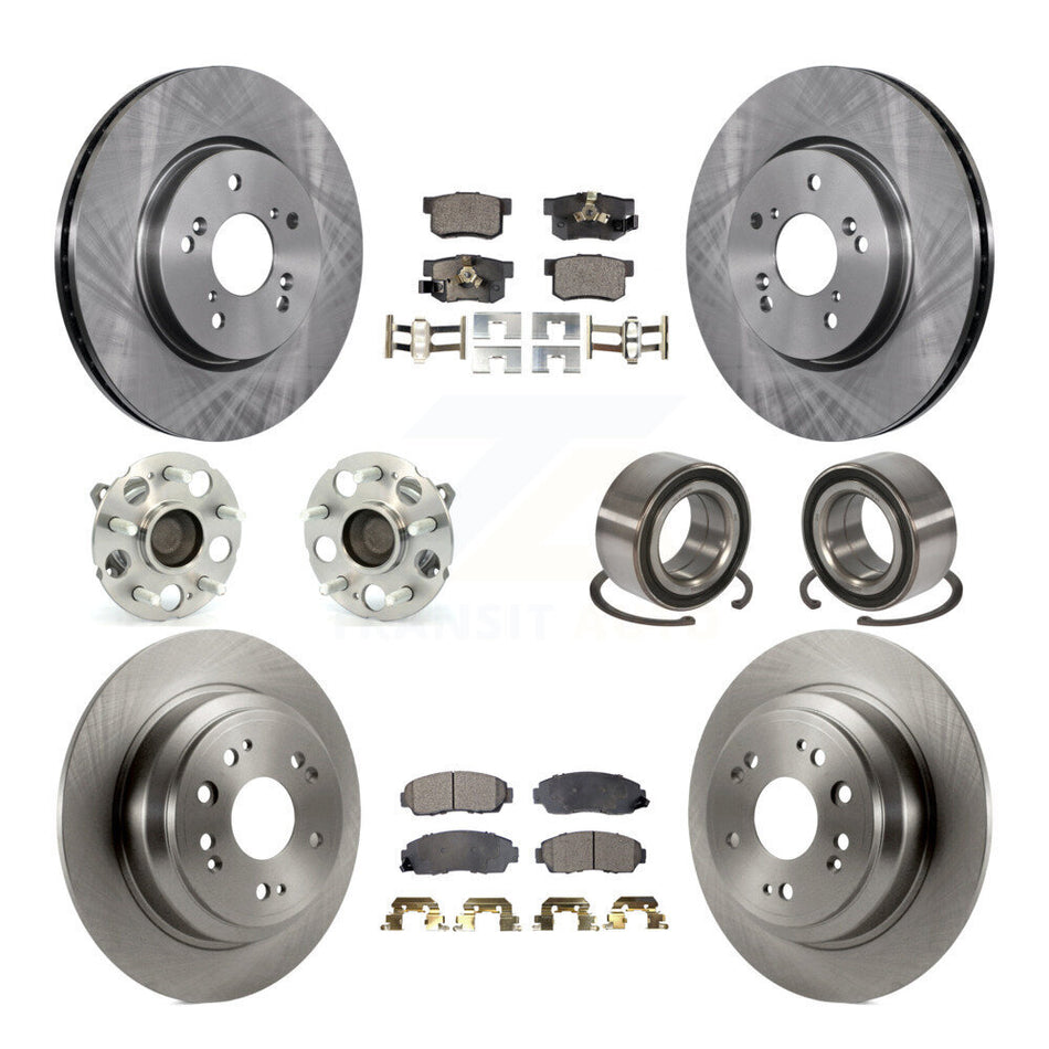 Front Rear Wheel Hub Bearings Assembly Disc Brake Rotors And Ceramic Pads Kit (10Pc) For Honda Accord Crosstour FWD KBB-107076