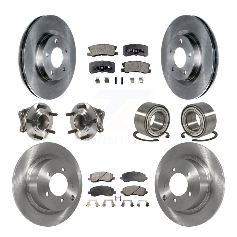 Front Rear Wheel Hub Bearings Assembly Disc Brake Rotors And Ceramic Pads Kit (10Pc) For Mitsubishi Outlander FWD with 2.4L KBB-107102